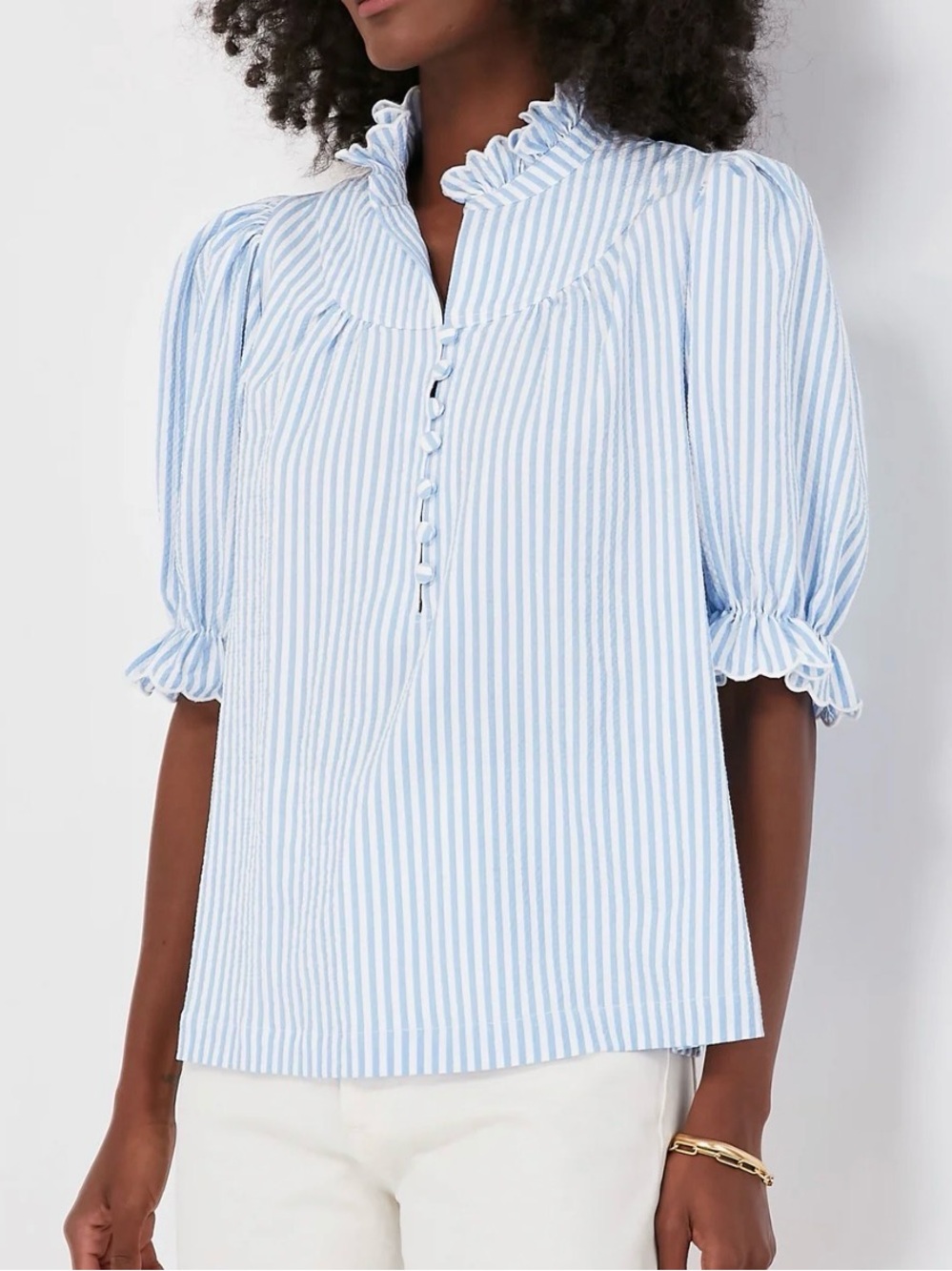 POMANDER PLACE Blue Stripe Selena Blouse - Picture 1 of 3